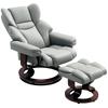 360 Degrees Swivel Recliner Chair with Footstool, PU Leather Manual Recliner Armchair with Footstool, Solid Wood Base