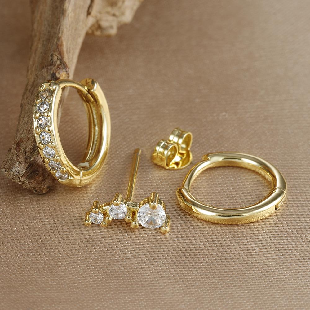 3PCS Stainless Steel Huggie Minimal Hoop Earrings Set for Women Little Crystal Zirconia Thin Cartilage Earrings Piercing Jewelry