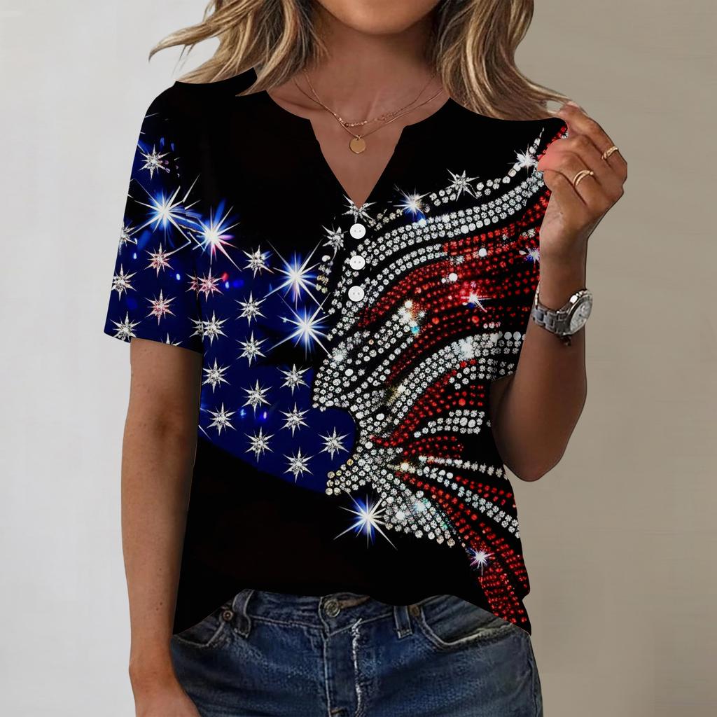 Blouse décontractée tendance pour femme avec imprimé Jour de l'Indépendance