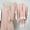 Women's Autumn Shawl Knitted Sweater Loose Wide Leg Pants Three Piece Suit Fashionable Casual Jacket Sweater Suit