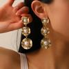 Irregular Texture Disc Triple Earrings, Retro Baroque Pearls, Exquisite and High-end Women's Earrings