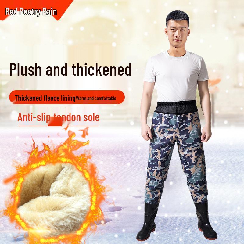 Fleece-Lined Waterproof Fishing Waders - Thickened One-Piece Design