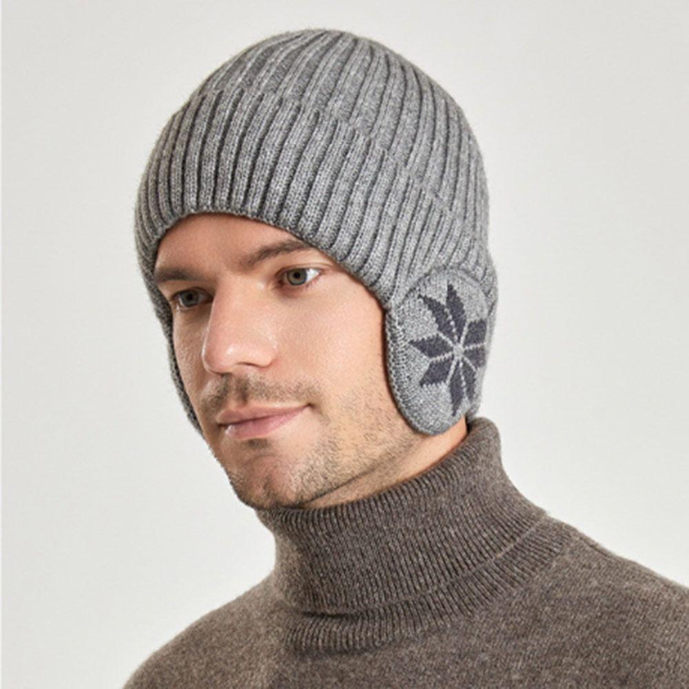 Casual Soft Plush Snowflake Knitted Hat Thickened Keep Warm Winter Plain Hats Windproof Ear Protection Hat Outdoor Cycling