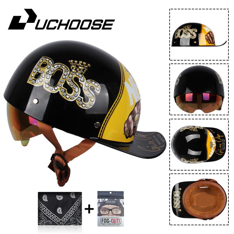 Uchoose Baseballová čepice Helma Motocykl Vintage Retro Helmy Summer Open Face Scooter Cruiser Chopper Gangster DS Muži Ženy Kid