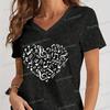 Womens T Shirt Music Notes Heart Print Short Sleeve Daily V Neck Tshirt Music Teacher Gift Tees Music Lover Fashion Streetwear