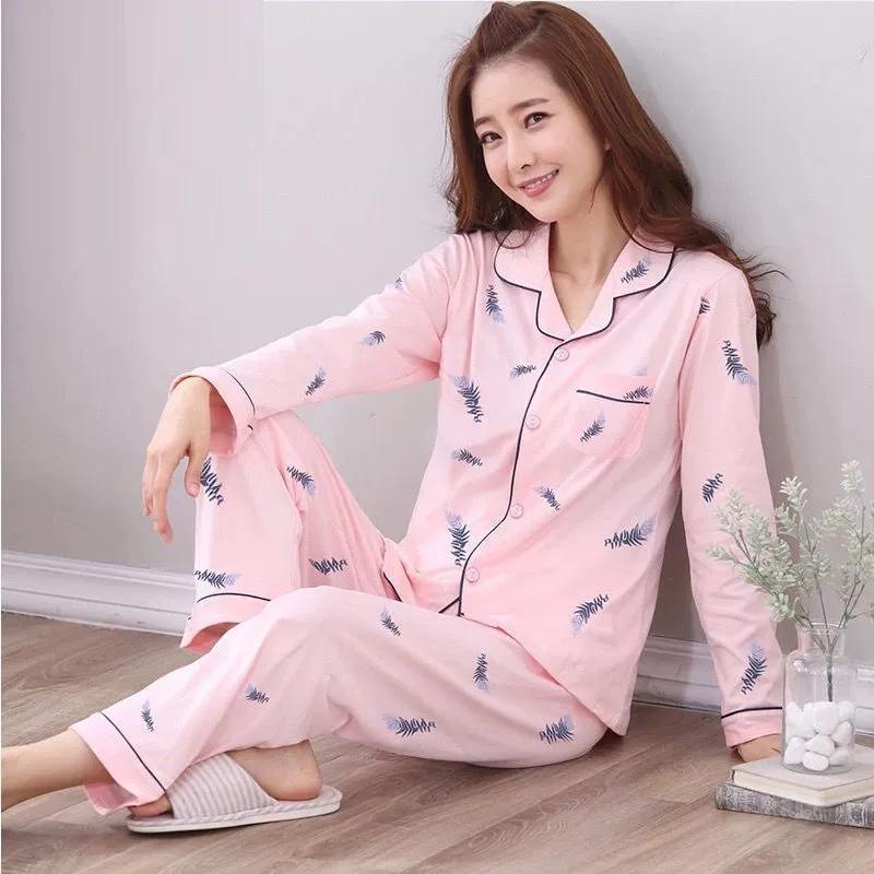 Pigiama di Cotone Femminile Primavera Autunno Taglia Grande Manica Lunga Indossare Versione Coreana Carino Cotone Tuta da Casa Pigiama da Donna Set