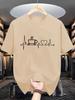 2026 Unisexs Summer Fashionable Casual Loose Oversize Coffee And Heartbeat Pattern Printed O Neck Short Sleeve Tshirt Tops Unisex
