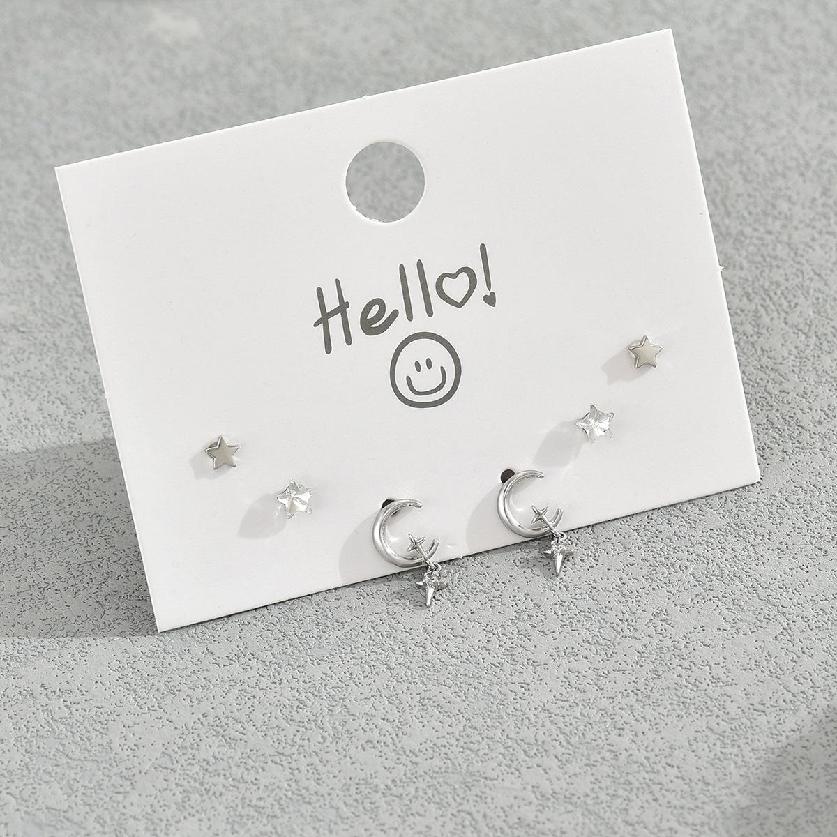 

Mori versatile small fresh and sweet stud earrings female crescent moon star design inlaid zircon earrings earrings set