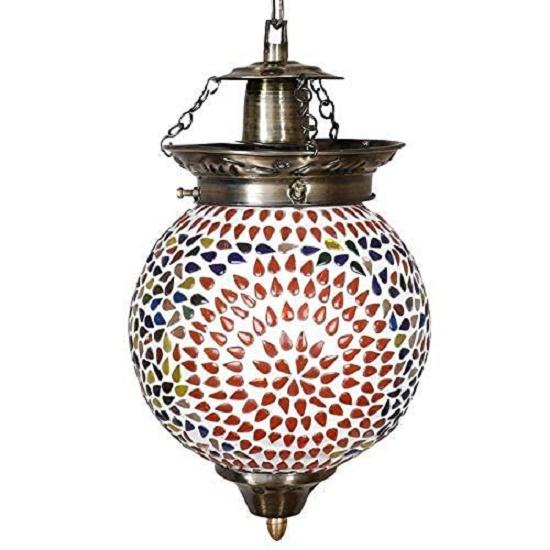 Handcrafted Glass Hanging Lamp for Home Bar Restaurant Cafe Decoration (Medium, Multicolour)