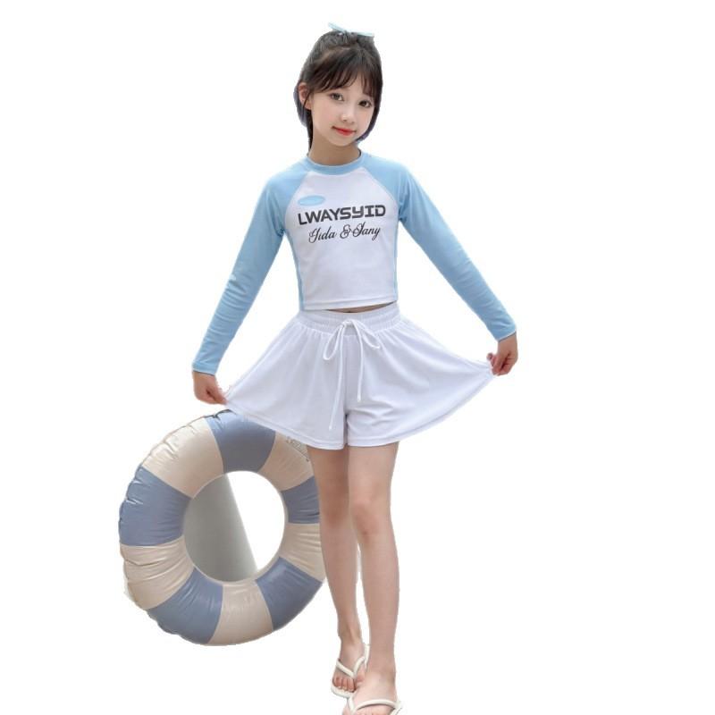 Girls Long Sleeve Two Piece Swimsuit Set Summer Cute Kids Swimwear