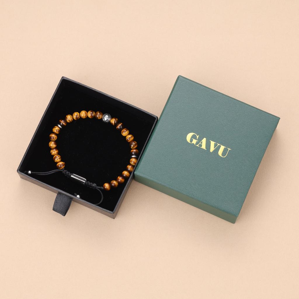GAVU 6mm Tiger Eye Power Stone Prayer Beads Bracelet for Men, Increases Wealth and Good Fortune