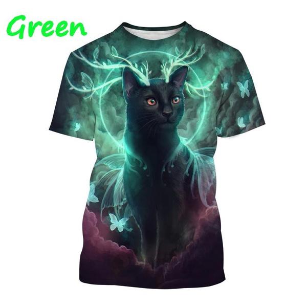 

Мужская и женская модная футболка с принтом животных, мультяшным котом, круглым вырезом, короткими рукавами, повседневный топ с 3D принтом на Хэллоуин, черная кошка 6XL