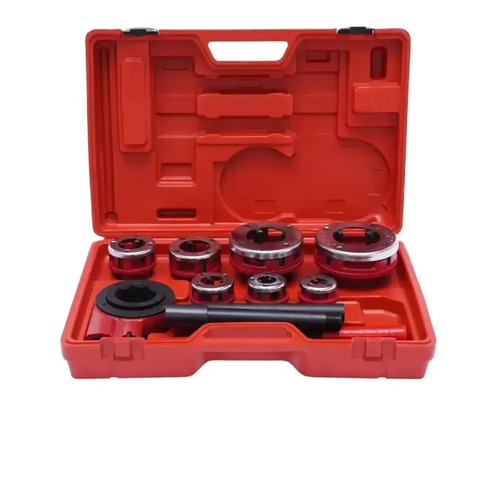 Manual Ratchet Pipe Threader Set 7 Dies 3/8" To 2" for Galvanized Steel Pipe Threading Hand Tool