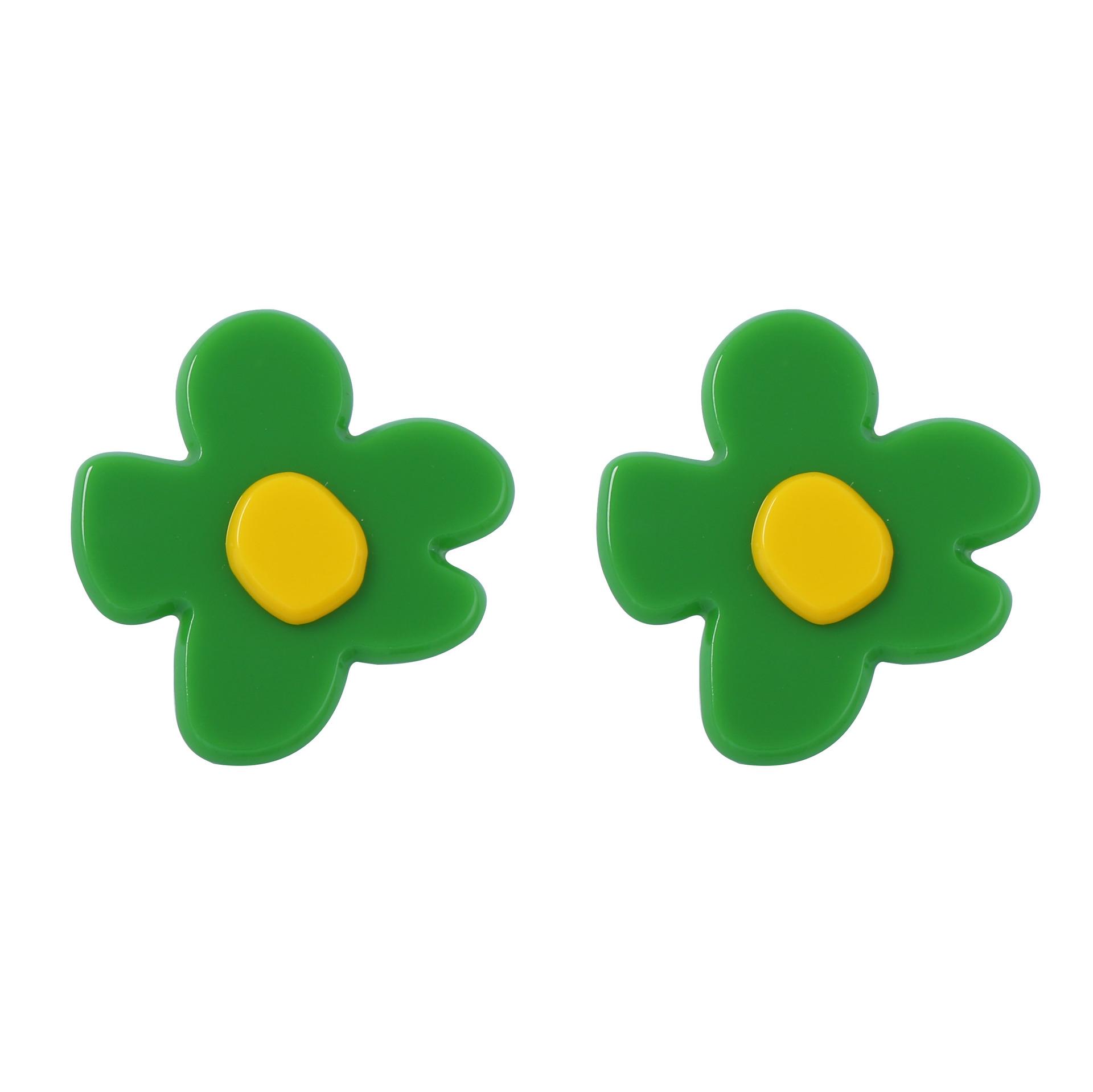 

Fashion Dopamine Large Two Colors Acrylic Five-petal Flower Stud Earrings for Women Summer Cartoon Cute Jewelry Accessory Gifts зелёный