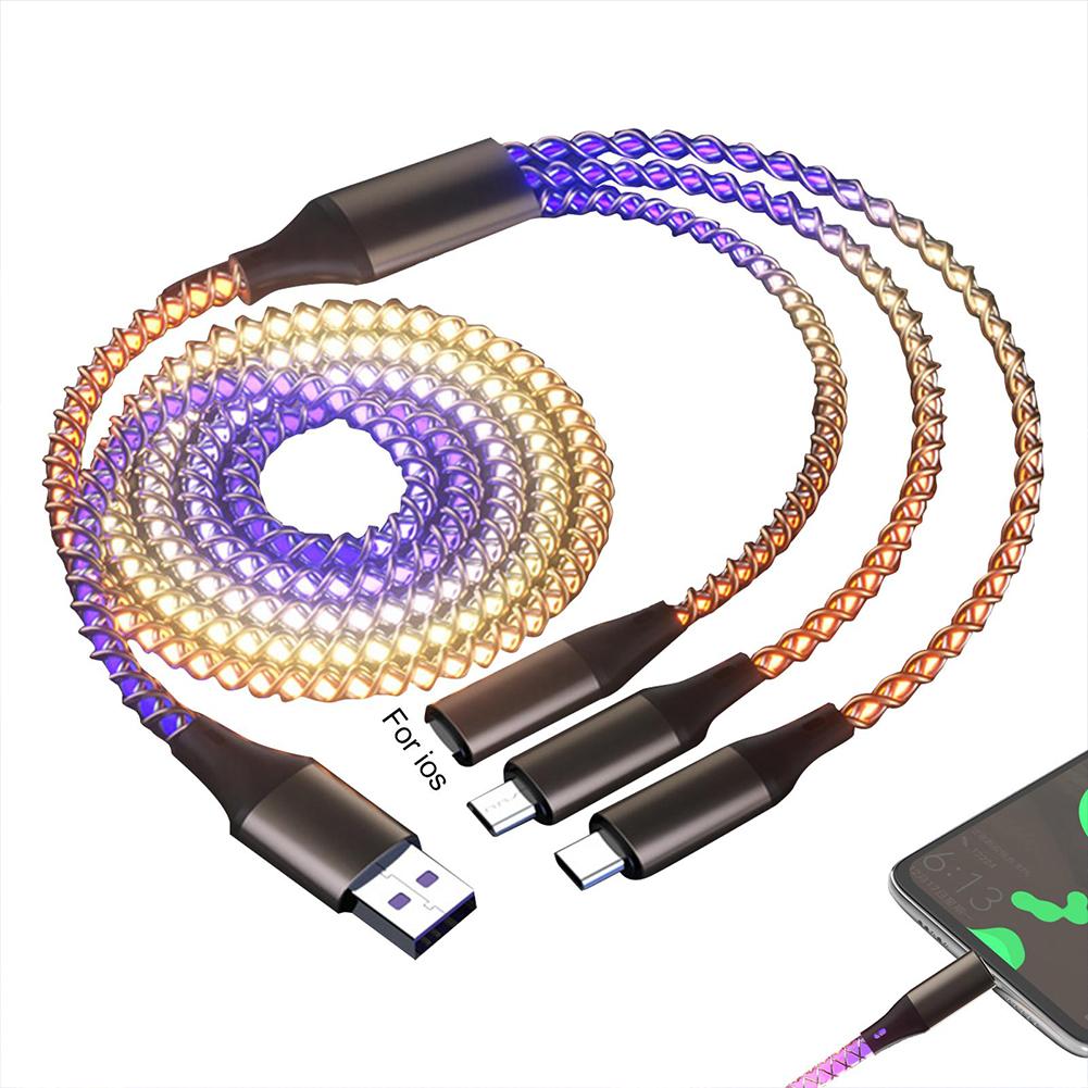 66w RGB Fast Charging Cable Compatible For Iphone Type-c Micro Usb Charger Cable Cool Colorful Glow Data Line