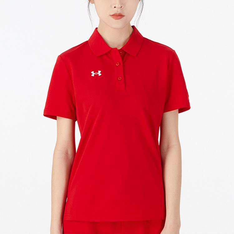 Under Armour Casual Sports Breathable Solid Short Sleeve Polo Shirt Women Tops Red 21500543-600