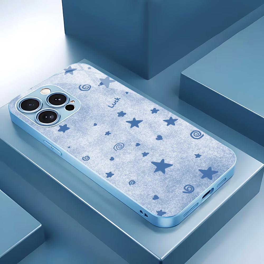 Trendy Blue Star Luck for iphone 17 case for coque iphone Fashion Case fundas Glass for iPhone 17 16 15 14 13 12 11pm Pro Plus