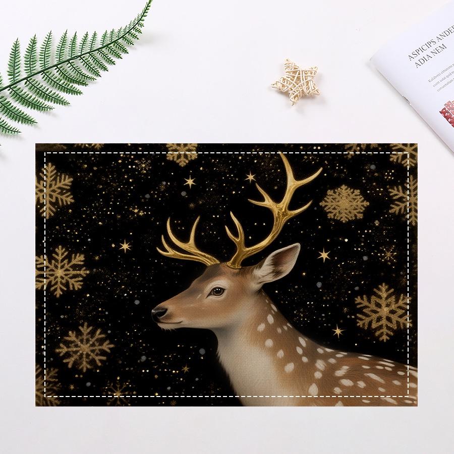 

Black Gold Christmas Print Heat-Insulating Placemats for Coffee Table Decoration 30x45 cm