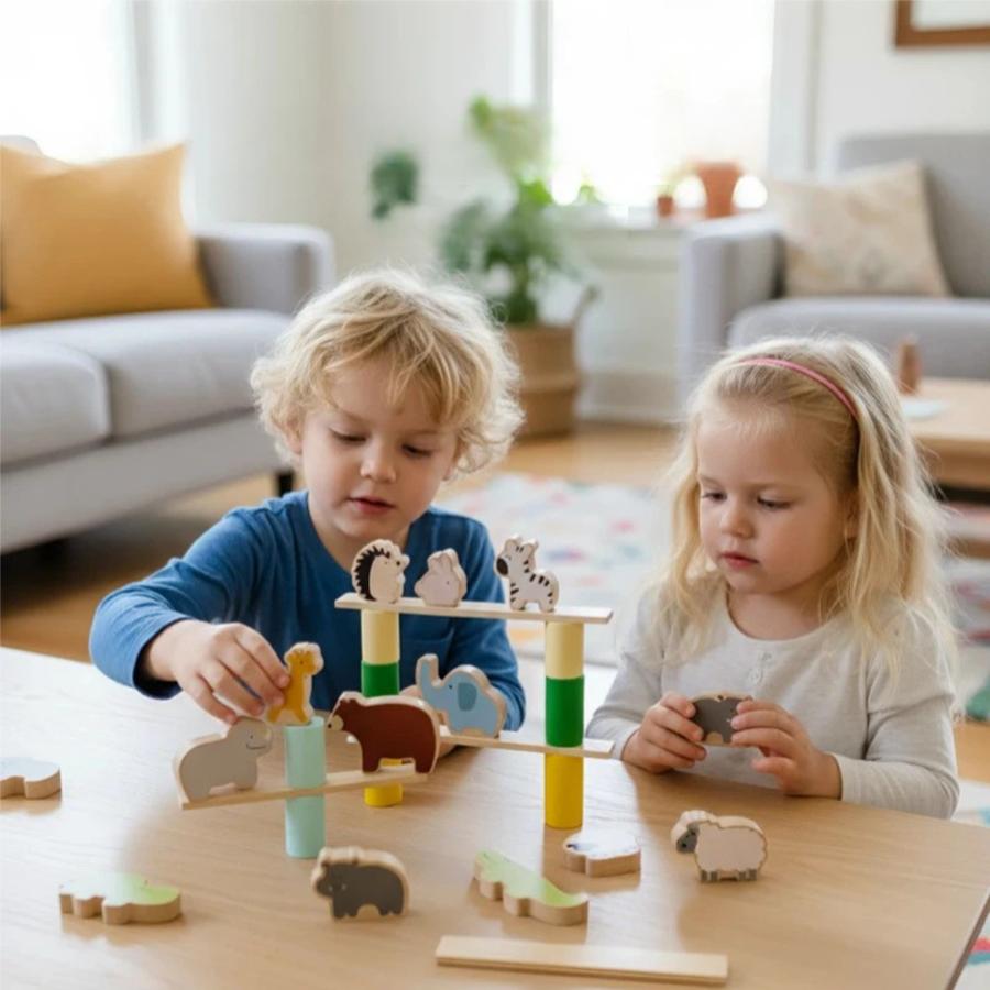 Animal Stacking Toys Kids Wooden Balance Stacking Montessori Toy Educational Development Learning Birthday Gift for 2-4 Year Old