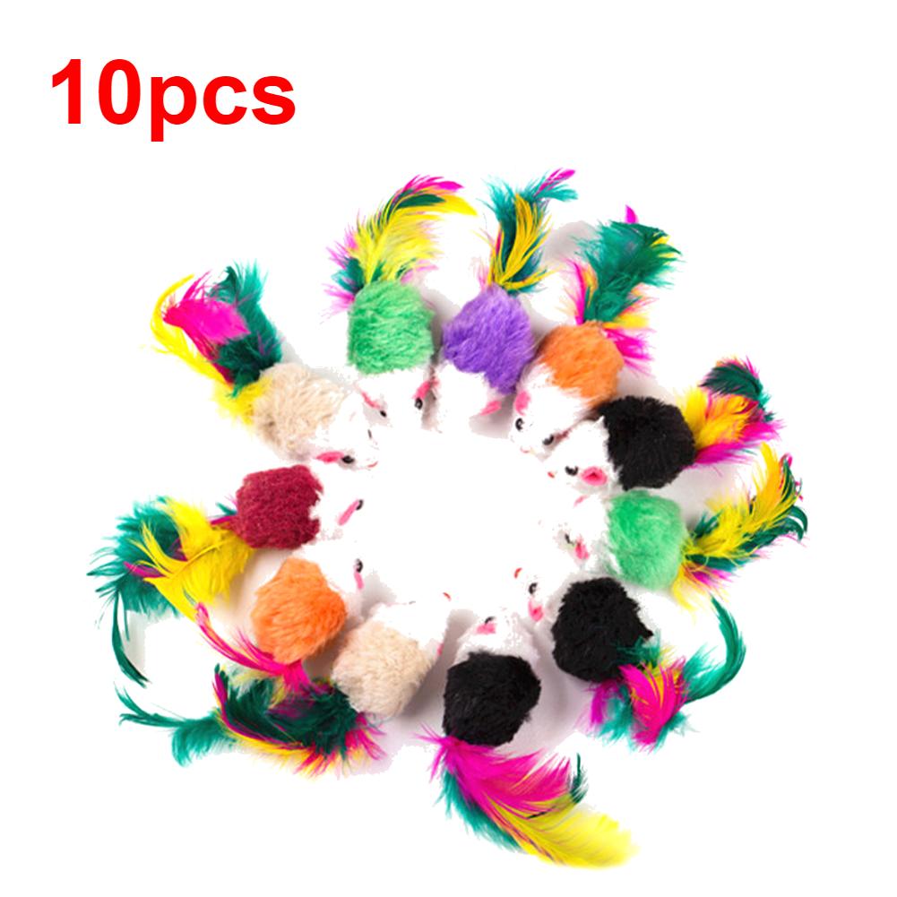 

10pcs Pet Cat Toys False Mouse Mini Funny Playing Toys for Cats with Colorful Feather Plush Mini Mouse Toys Pet Supplies