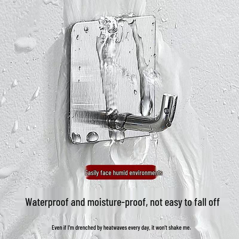 Punch-Free Brushed Stainless Steel Wall Hook - Strong Adhesive, Wall-Mounted, for Kitchen, Toilet, Clothes, Metal Hook.