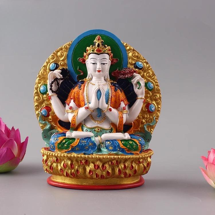 

Тибетская буддийская фигурка Тантрическая четырехрукая Гуаньинь статуэтка Будды украшение портативная фигурка Четырехрукий Авалокитешвара Бодхисаттва