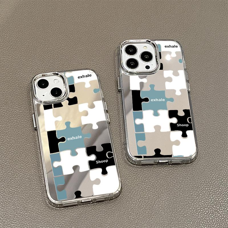 ins wind mirror puzzle for iPhone17promax mobile phone case 16 niche 14/15 Apple 13 makeup mirror