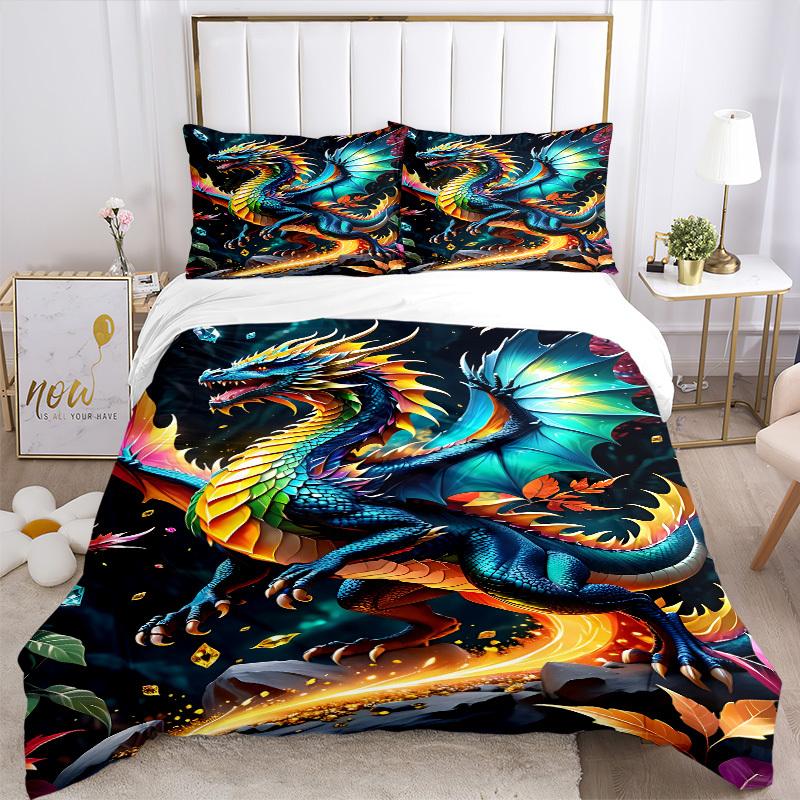 3pcs bedding set Fantasy Dragon Includes 1 Comforter + 2 Pillowcases, Without Pillow Inserts, Soft Comfortable, Lightweight Breathable054