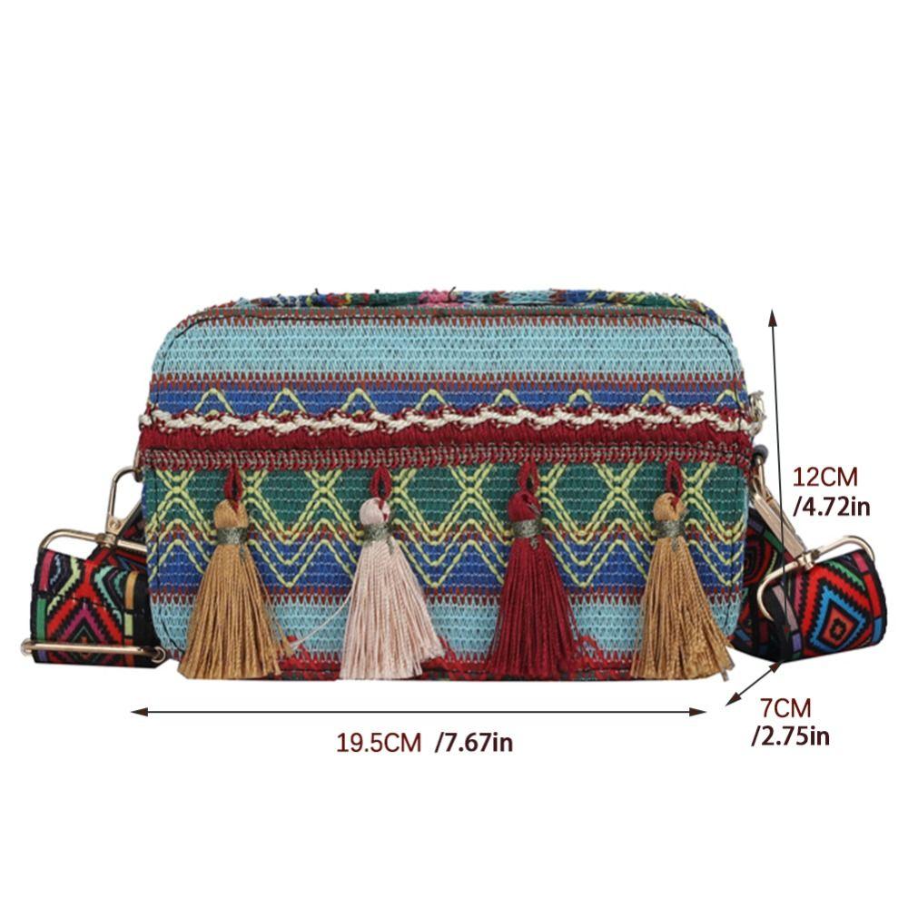 Bohemian Fringe Cloth Handbag Crossbody Bags Small Square Bag Ethnic Style Bag Women Shoulder Bag