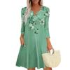 Women's Summer Dress Loose V Neck Three-quarter Sleeve Sundress With Pockets Dress