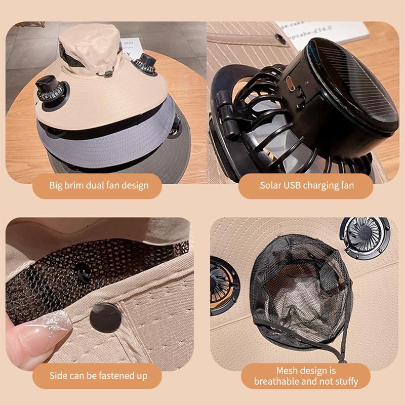 Large Size Quick Dry Bucket Hat With Solar Powered Fan Usb Charging Sun Hat For Men Outdoor Hiking Camping Fishing Cooling Wear