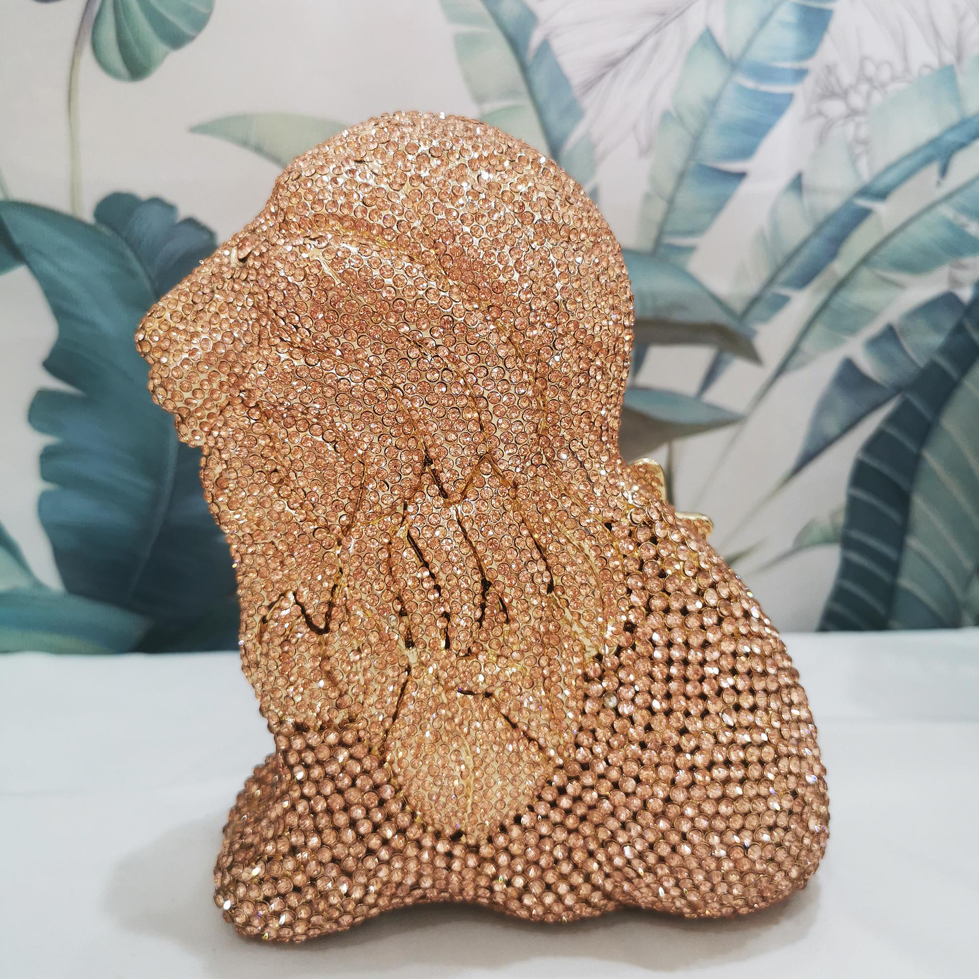 

Champagne Lion Shape Diamond Evening Purse Women Diamond Party Prom Handbags Ladies Rhinestone Wedding Dinner Mini Clutches 17cmX13.5cmX7cm