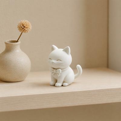 Statue de Chat Imprimée en 3D, Figurine de Chat Assis avec Nœud, Sculpture Mignonne de Chaton Collectionnable, Décoration de Table Cadeau pour Amoureux des Chats