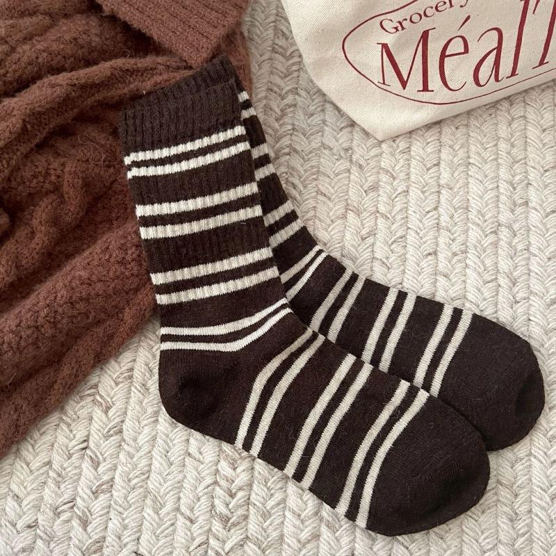 Striped Wool Socks Thermal Thickened Tube Socks Internet Celebrity Socks Retro Stacking Stockings