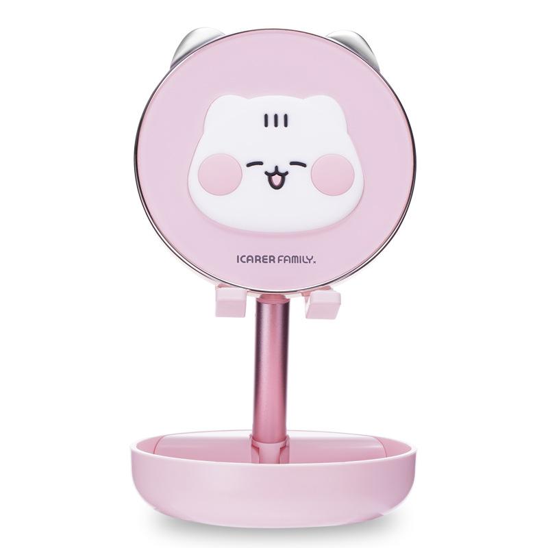 

ICARERFAMILY IF-ZMZJ01 Mirror Design Cartoon Desktop Bracket Folding Stand for Phone/Tablet Pink