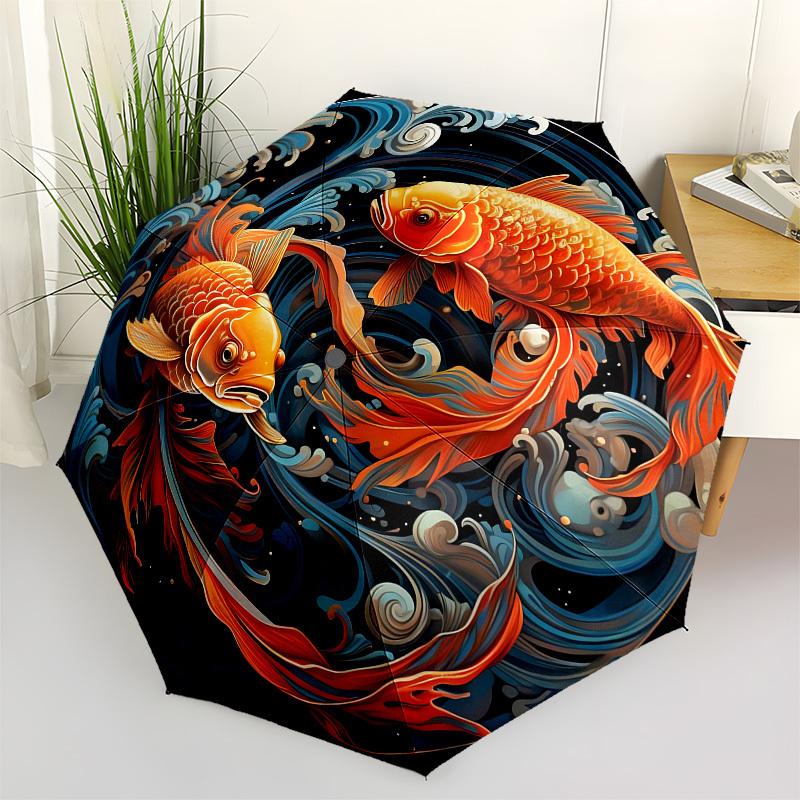 1pc Koi Fish Swirls Artwork Umbrella with Plastic Handle,Suitable for All Seasons Home Travel Outdoor UmbrellaB1643