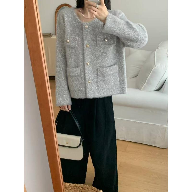 Imitation Mink Knitted Cardigan Women's Autumn and Winter New Loose High-end Celebrity Beaded Sweater Jacket Women