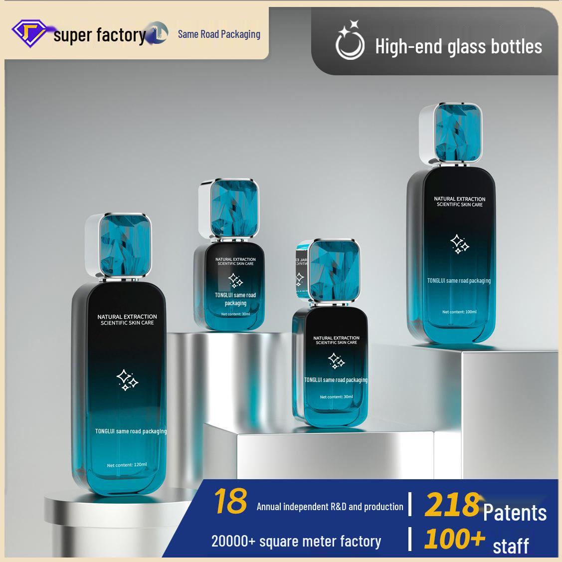 

Cosmetic Glass Bottle Set: 120ml Press-Type Lotion Bottle & 30ml Essential Oil Bottle. 20ml transparent glass