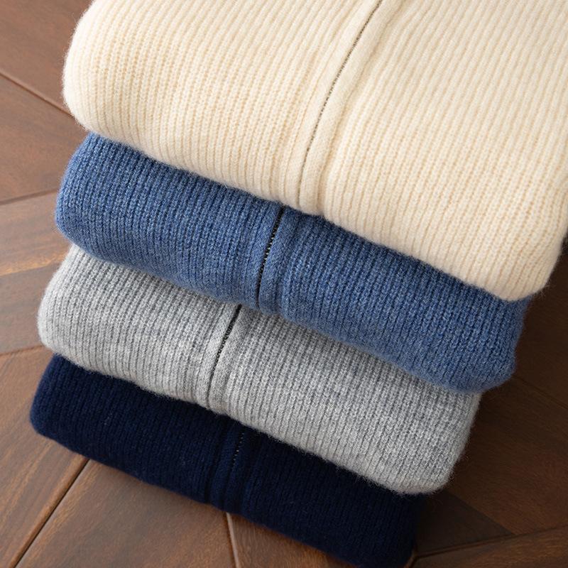 All-Wool Knitted Cardigan, Men'S Autumn/Winter Zip-Up Hooded Sweater, Loose Cashmere Simple Sweater