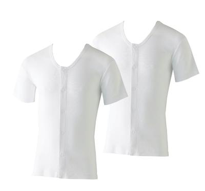 [Marché de Kimonos d'Asakusa] Chemise Ouverte pour Homme [Manches Courtes, Fermeture One-Touch] (Lot de 2) pour les soignants (JP, Alphabet, M, Blanc)