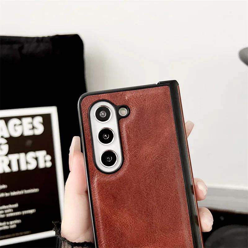 Matte Luxury Soft Leather Folding Hingle Shockproof Protection for Samsung Galaxy Z Fold 6 5 4 3 Case Back Cover Phone Accessory