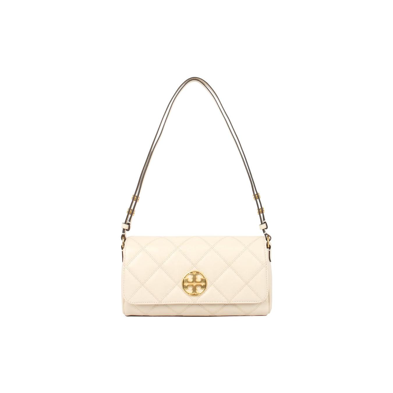 

Tory Burch TB-Willa Minimalist Fashion Cross-Stitch Metal Logo Rivet Decor Caviar Leather Baguette Crossbody Shoulder Bag Women bags 143673-122 Basic Set (Bag+Dust Bag)