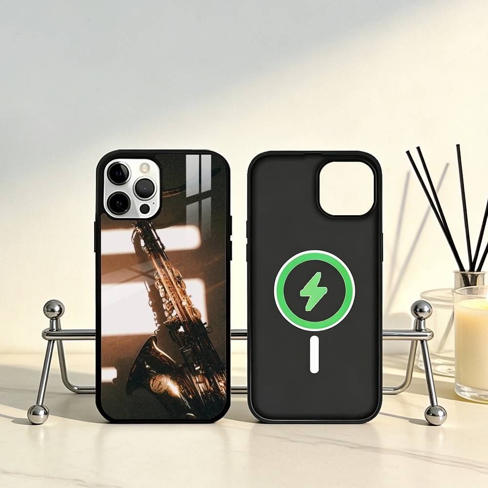 Saxophone Music Phone Case For iPhone17,16,15,14,13,12,11 Plus,Pro Max Magnetic For Magsafe Wireless Charging