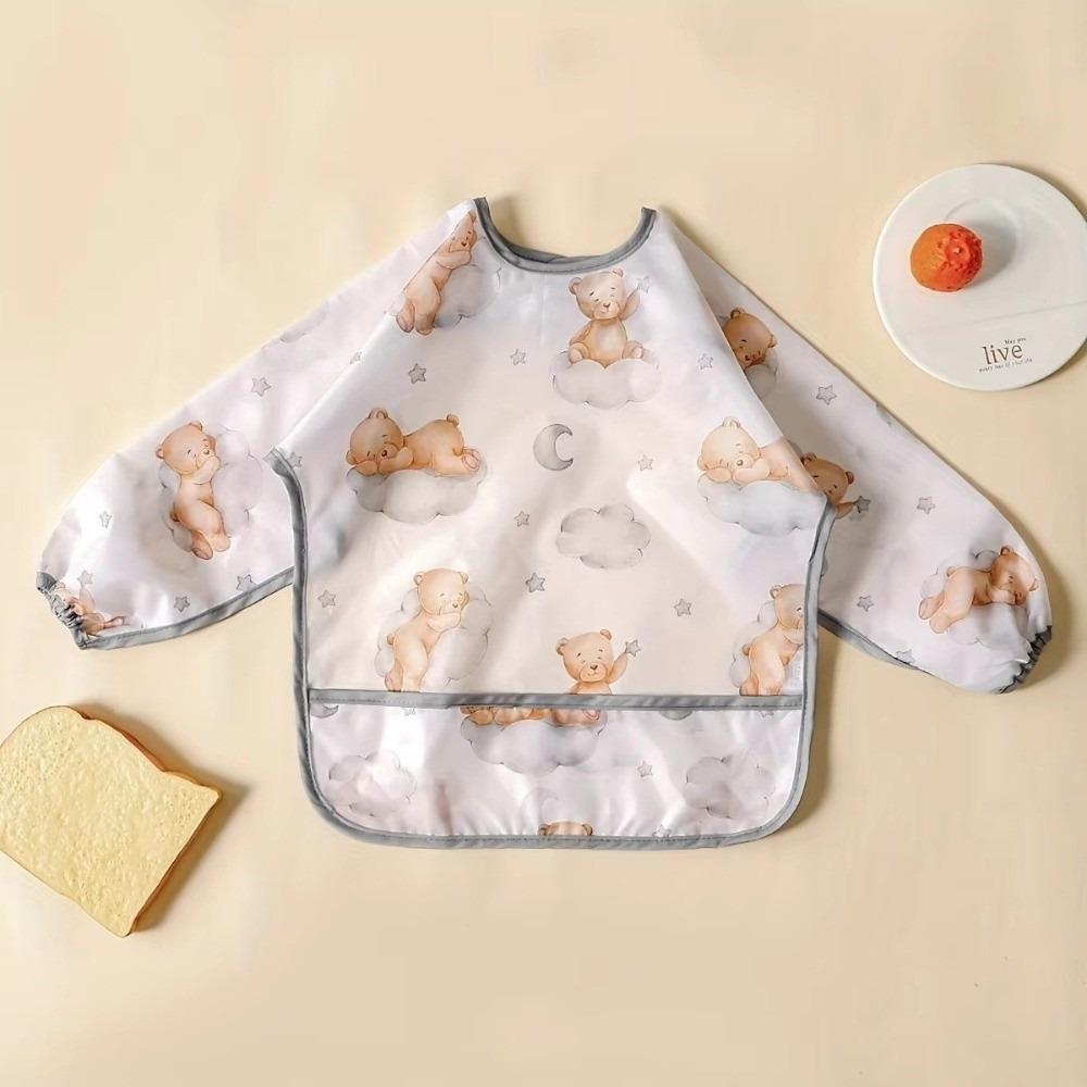 

Colorful Cartoon Printing Feeding Apron Washable Full Body Cover Bibs Self Feeding Cloud Bear