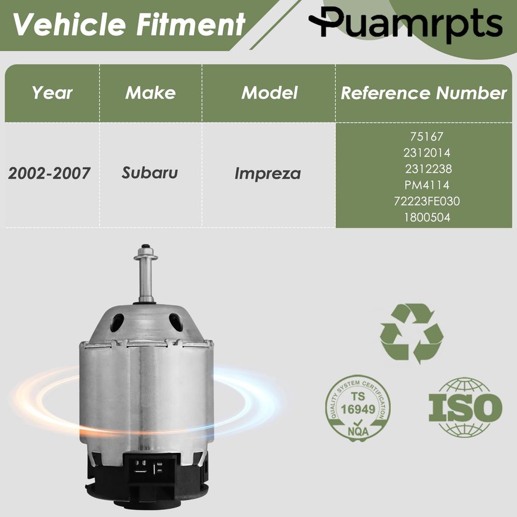 PUAMRPTS AC Heater Blower Motor - For Subaru Vehicles - Impreza 2002 2003 2004 2005 2006 2007, Replaces # PM4114