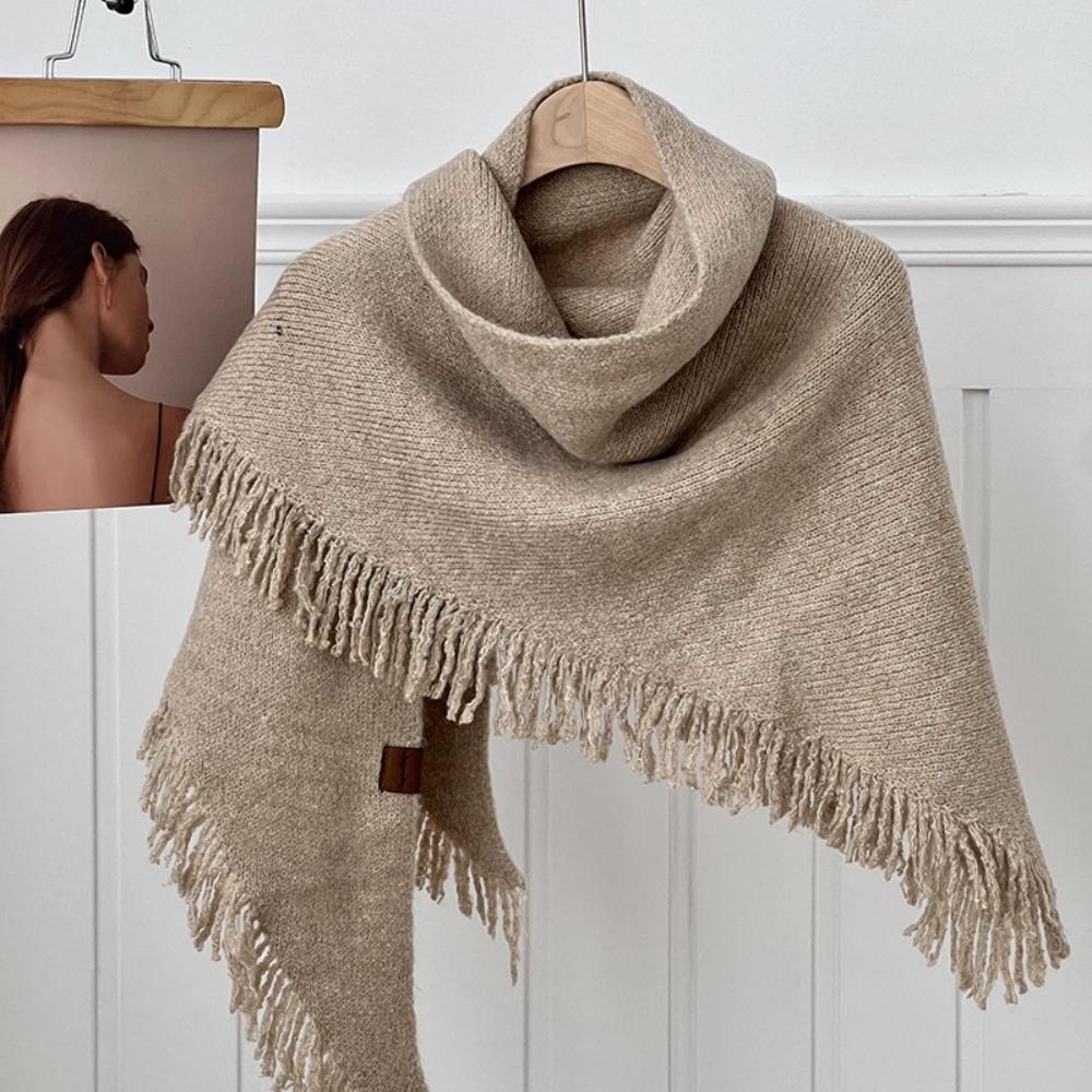 Wool Knitted Scarf Windproof Large Wraps Retro Large Triangle Shawl Women