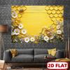 2D Bienen- und Gänseblümchen-Hintergrund, Waben- und Gelbholz-Party-Hintergrund