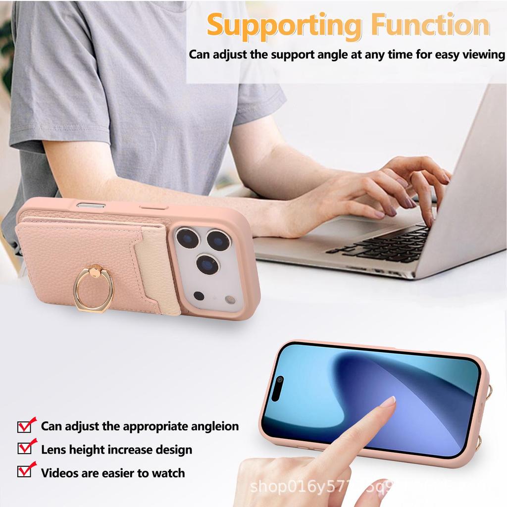 Lychee Colorblock Card Holder Case for iPhone 17 Pro Max