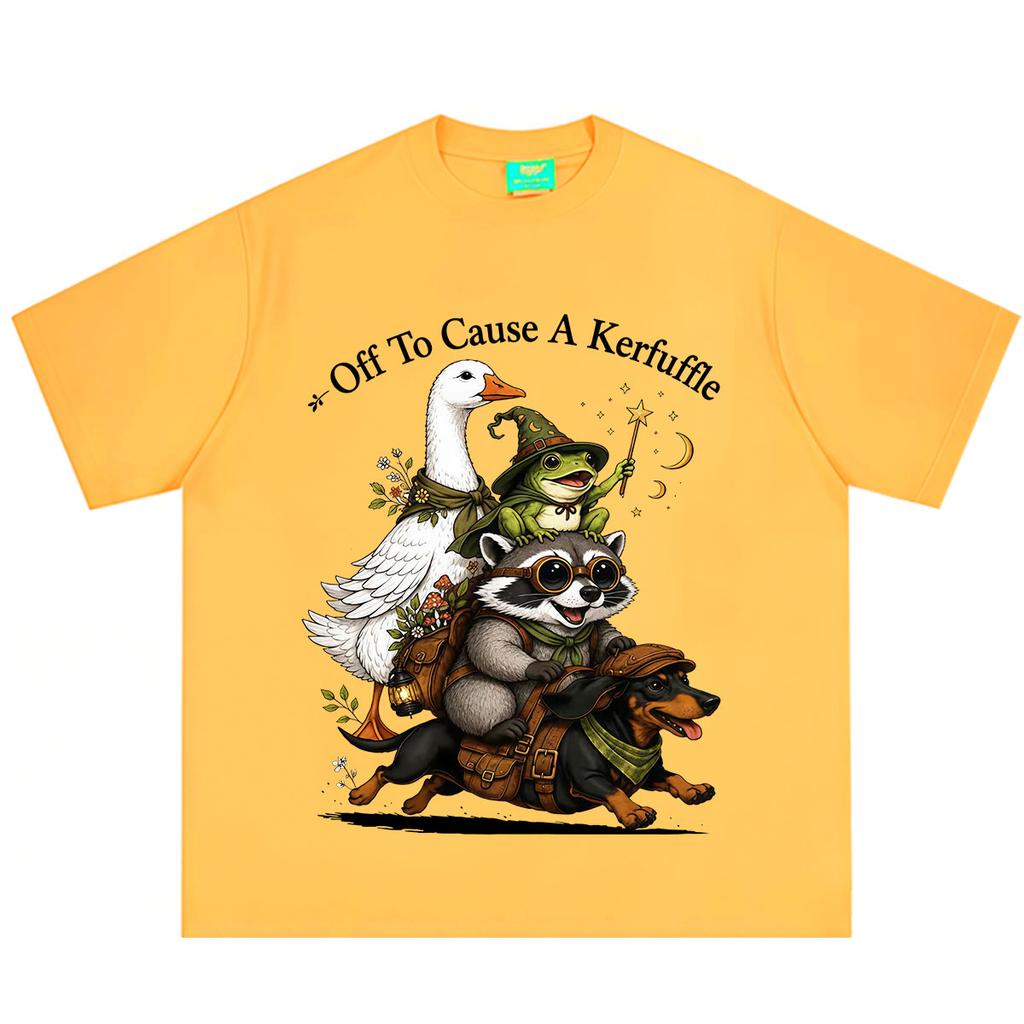 Auf zum Tumult Frosch Waschbär Gans Reitend Dackel T-Shirt Unisex Unisex Vintage T-Shirt Lässige Lockere Baumwoll-T-Shirts Oberteile