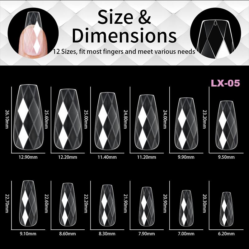 Luxury Diamond Almond Press On False Nail Tips Classic Trapezoidal Full Cover Soft Fake Nails Extension DIY Manicure Salon Tools